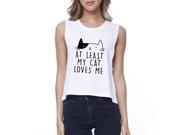 365 Printing My Cat Loves Me Women s White Crop Tee Funny Quote For Cat Lovers