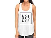 Saturdays Womens White Sleeveless Tank Top Simple Typography