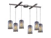 Elk Lighting Molten 6 Light Pendant Satin Nickel Molten Ocean Glass 544 6MO