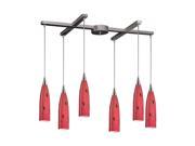 Elk Lighting Lungo 6 Light Pendant in Satin Nickel and Fire Red Glass 501 6FR