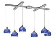 Elk Lighting Cira 6 Light Pendant Satin Nickel Pebbled Blue Glass 10143 6PB