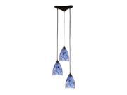 Elk Lighting Classico 3 Light Pendant Dark Rust Starlight Blue Glass 406 3BL