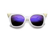 Womens Cat Eye Sunglasses With UV400 Protected Mirrored Lens White Gold Ice