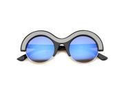 Womens Round Sunglasses With UV400 Protected Mirrored Lens Black Grey Ice
