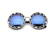 Womens Round Sunglasses With UV400 Protected Mirrored Lens Black Silver Ice