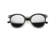 Retro Mod P 3 Horn Rimmed Reinforced Metal Mirror Lens Round Sunglasses Black Gold Silver Mirror