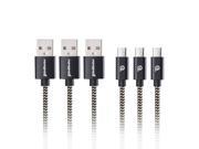 [3Pack] Micro USB Cable POWERocker 5FT 1.5M USB A 2.0 to Micro USB Cable Nylon Braided Black Golden High Speed Charge and Data Sync for Samsung HTC Sony M
