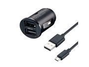 24W USB Car Charger POWERocker 24W 5V 4.8A 2 Port USB Car Charger for iPhone iPad Samsung LG Sony HTC Nexus with 2FT Micro USB Cable