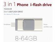 Phone pen drive 3 in 1 USB Flash Drive 100% 64gb 32gb 16g 8gb OTG i flash drive Pendrive 10pcs lot