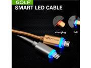 Golf Crystal Smart V8 LED Micro USB Data Cable Metal Nylon 2.1A Charger for Meizu Samsung HTC iphone Better than Magnetic Cable