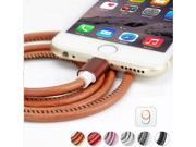2016 100cm Super Strong Leather Metal Plug Micro USB Cable for iPhone 6 6s Plus 5s 5 iPadmini Samsung