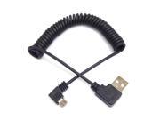 1.5m Micro USB Male 90 Degree Left Angled to USB Male Left Angled Spring Retractable Stretch Fast Data Sync Charging Cable Black