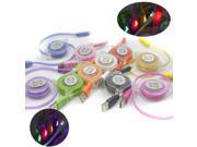 BrankBass 100cm USB Colorful Led light Retractable Data Sync Charger Cable For iPhone5 5s 6 6Plus For ipad Mini