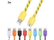 3M Braided Fabric Flat Colorful Micro USB 3.0 Data Synchronization Charger Cable Cord for Samsung Galaxy S5 Note 3
