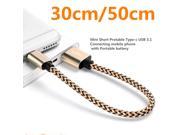 30cm 50cm Mini Short Protable Bling Braided USB C Type C Data Sync Charger Cable For Nexus 5X 6P For Oneplus 2 3 For LG G5