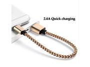 Short Nylon Braid Wire Phone Cable Fast Charging 2.4A with Data Sync Micro Usb and Lightning For iPhone 5 6 7 Android Devices