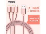 ROCK 3 in 1 Charging USB Cable for iPhone 5s 6 6s 7 7plus Samsung Xiaomi Meizu one Micro USB cable two cable for lightning
