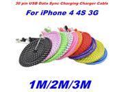 !!! 2M Braided Flat 30 pin USB Data Sync Charging Charger Cable Cord For iPhone 4 4S 3G