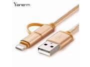 Yianerm 2 in 1 Data Sync Charging USB cable for iphone 5 6 6s 7 Meizu HTC Samsung Nylon wire Micro USB cable with V8 iphone plug