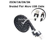 20CM 2M Long Strong Fabric Braided Flat Noodle V8 Micro USB Sync Data Charger Cord Charging Cable For Samsung HTC Tablet