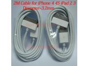 2Pcs 2M USB Cable for iPhone 4 4S 3.2mm Diameter Data Charger Charging Cabo Carregador Cord for iPhone 3G 3GS iPad 1 2 3