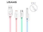 Micro USB Cable for iPhone 6 6s Plus 5S 5 iPadmini USAMS for Samsung Galaxy S6 S3 S4 Sony Xiaomi HTC 2 in 1 USB Data Cable