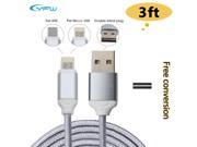 YFW 3ft Reversible Micro USB Cable and for Apple Lightning Cable Nylon Braided Cord for Android iOS GPS MP3 with One Plug