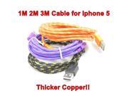 Thick Copper 2m Fast Charging USB Cable Braided Round Fabric Woven 8 PIN Data Sync Charger Cable for Iphone 5 5s 6 6plus