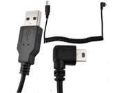 5Ft Spiral Coiled USB MINI 5Pin 5P right angle Male to USB 2.0 A male plug Cable