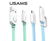 USAMS Micro USB Cable for iPhone 7 7 Plus 5S 5 iPad Samsung Galaxy Sony HTC LG 2 in 1 USB 2.1A Charger Data Cable IOS 10 9