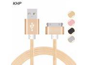 KHP 1 Meter Metal Plug USB Cable For iPhone 4 4S iPad 1 2 3 Nylon Braided Wire Fast Charging