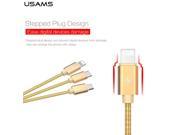 USAMS Nylon 3 IN 1 Usb Type c Micro Usb Cable For iphone 6 6s plus 5s ipad mini macbook Samsung Galaxy S6 S4 Sony for Xiaomi HTC