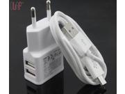 2A White Dual 5V USB EU Plug Wall Charger Micro USB Cable For Samsung Galaxy S3 I9300 note 3 note4 Mobile Phone