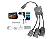 3 in 1 Male to Female Dual Micro USB 2.0 Host OTG Hub Adapter Cable For Samsung Galaxy S3 S4 Google Nexus