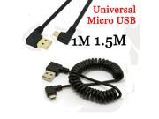 1m 1.5m 90 Degree Angle Coiled Micro USB Charger Sync Data Charging Cable For Android Phone For Samsung Galaxy Xiaomi HTC Lot