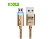 Golf Original Crystal LED light Micro V8 USB data Cable Metal Nylon cable 2.1A charger for Samsung Galaxy HTC Sony Xiaomi Meizu