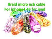 1M 3FT Braid USB Sync Charger Cable Cord For iPhone 4 4S for iPad 2 3 for ipad touch