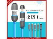 Flat 2 in 1 Micro USB Light 8 Pin USB Sync Data Charge Cable 1M for iPhone 5 5s 6 6Plus for Samsung HTC Sony LG Huawei