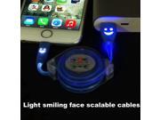 Retractable LED Light Smiling Face Micro USB Cables Sync Charging Cable Wire For iPhone5 5s 6 6s plus Samsung Sony