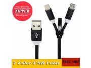 2 in 1 Muti USB Data Transmit Charging USB Zipper Cable For iPhone 5s 4s 6 ISO 9 For Samsung Huawei Android Micro USB Cable