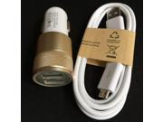 Golden Aluminum 2 Ports Universal USB Car Charger USB cable For Samsung Galaxy S3 S4 S6 Edge Note 2 3 4 5 for Sony LG HTC ZTE