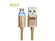 2pcs LOT GOLF Crystal LED light Micro USB Data Cable Metal Nylon Cable 1M 2.1A Charger for Samsung Galaxy HTC Sony Xiaomi Meizu