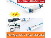 1m For Apple IOS 9 MFI Certified Powerad 8 Pin micro USB Cable data and Charger line for Samsung s6 plus edge