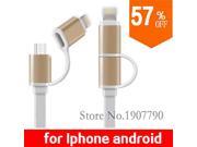 2 in1 Aluminum Micro USB Cable 1M Charging Mobile Phone Cables For iPhone 5 5S 6 Charger ios Data For Samsung Galaxy Android