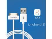 Original Pisen 30 PIN USB Cable 2A Fast Charging High Quality Sync Data Charger Cables For Apple iPhone 4 4S Support IOS8