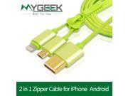 2 in 1 Zipper Micro USB Cable for iPhone 5 5s 6 Samsung Android High Quality USB Charger Cable