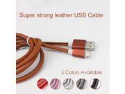Original Super Strong Leather Metal Plug 100CM Micro USB Cable for iPhone 6 6s Plus 5s 5 iPadmini Samsung galaxy s6 for Xiaomi