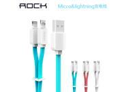 ROCK dual ports 100cm universal USB Cable 2 in 1 fast Charging cable 8pin micro for iPhone 5s 6 plus for SAMSUNG HTC Android