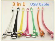 Noodle Flat 3 in 1 micro usb cable Charger Cable For iPhone for Android phones Multi Function