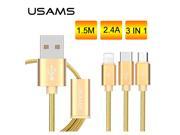 Usb Cable for iPhone 5 6 ipad UASMS 1.5m 3 in 1 2.4A Fast Charging Cable for Samsung Note5 S6 Type c cable for MAC Usb type c
